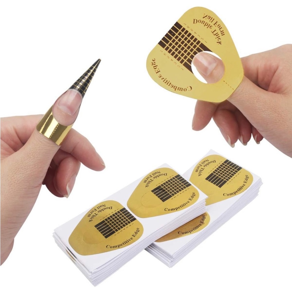 AHIER Nail Forms, 200PCS Acrylic Nail Forms, Gold Horseshoe Nail Extension Tips.